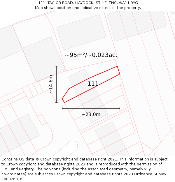 111, TAYLOR ROAD, HAYDOCK, ST HELENS, WA11 9YG: Plot and title map