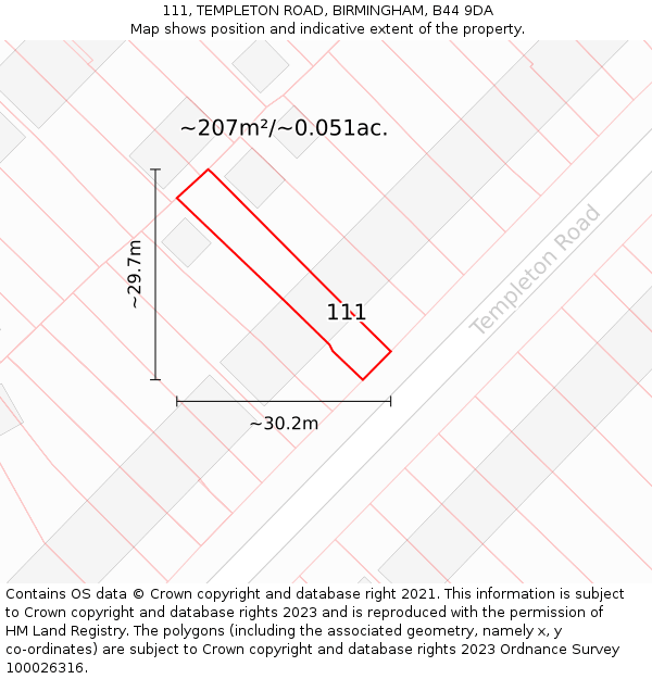 111, TEMPLETON ROAD, BIRMINGHAM, B44 9DA: Plot and title map