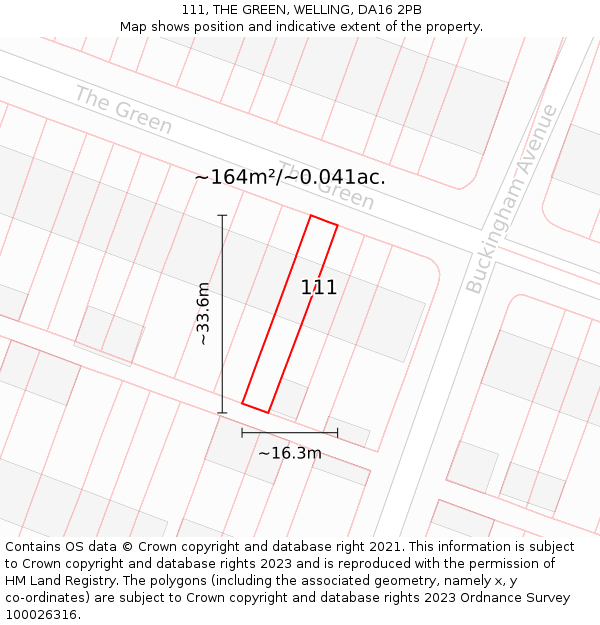 111, THE GREEN, WELLING, DA16 2PB: Plot and title map