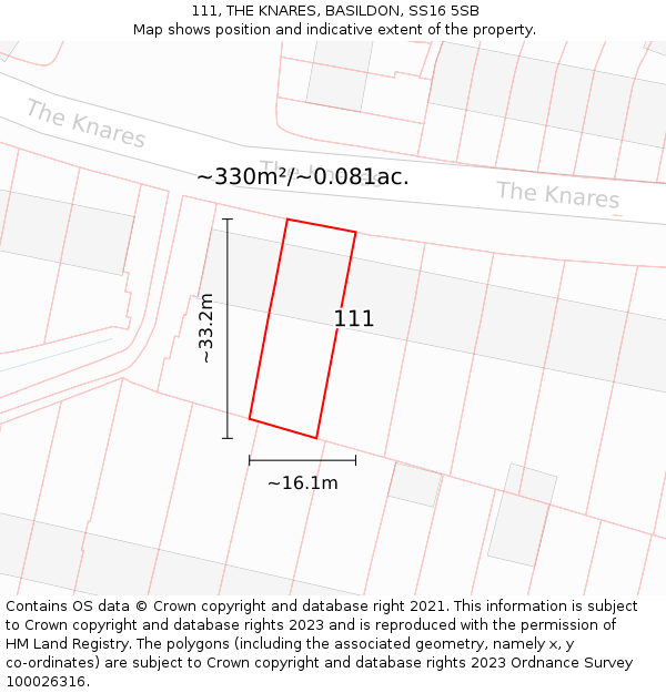 111, THE KNARES, BASILDON, SS16 5SB: Plot and title map