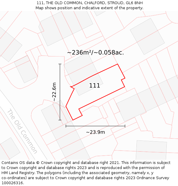 111, THE OLD COMMON, CHALFORD, STROUD, GL6 8NH: Plot and title map