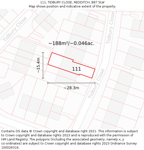 111, TIDBURY CLOSE, REDDITCH, B97 5LW: Plot and title map
