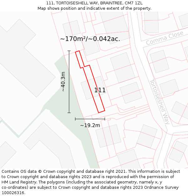 111, TORTOISESHELL WAY, BRAINTREE, CM7 1ZL: Plot and title map