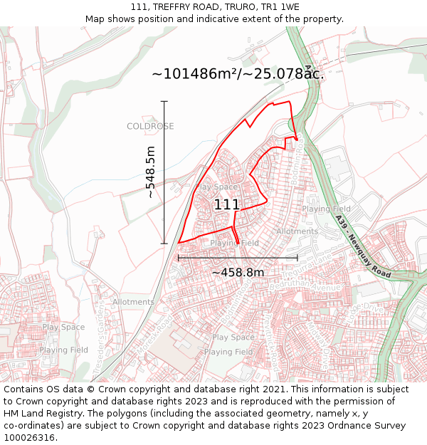 111, TREFFRY ROAD, TRURO, TR1 1WE: Plot and title map