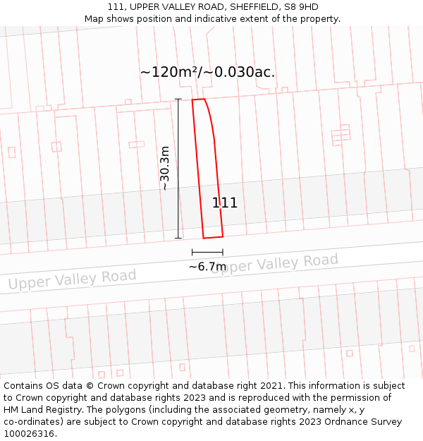 111, UPPER VALLEY ROAD, SHEFFIELD, S8 9HD: Plot and title map