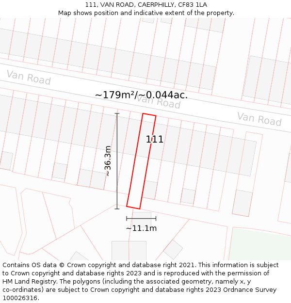 111, VAN ROAD, CAERPHILLY, CF83 1LA: Plot and title map