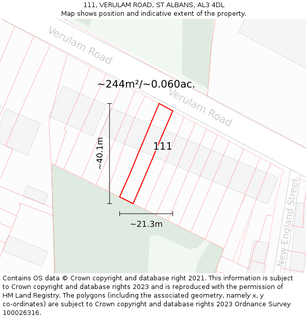 111, VERULAM ROAD, ST ALBANS, AL3 4DL: Plot and title map