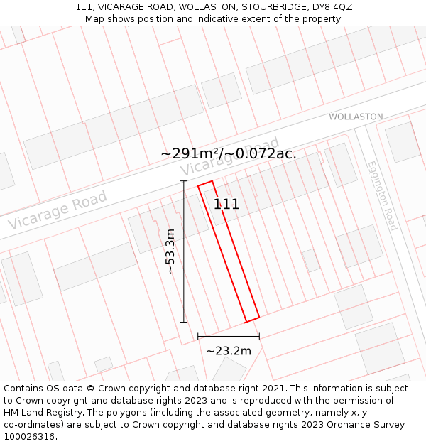 111, VICARAGE ROAD, WOLLASTON, STOURBRIDGE, DY8 4QZ: Plot and title map