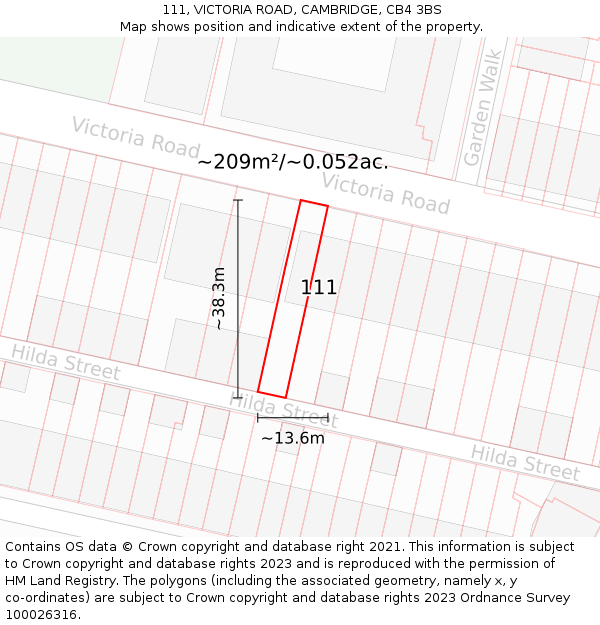 111, VICTORIA ROAD, CAMBRIDGE, CB4 3BS: Plot and title map
