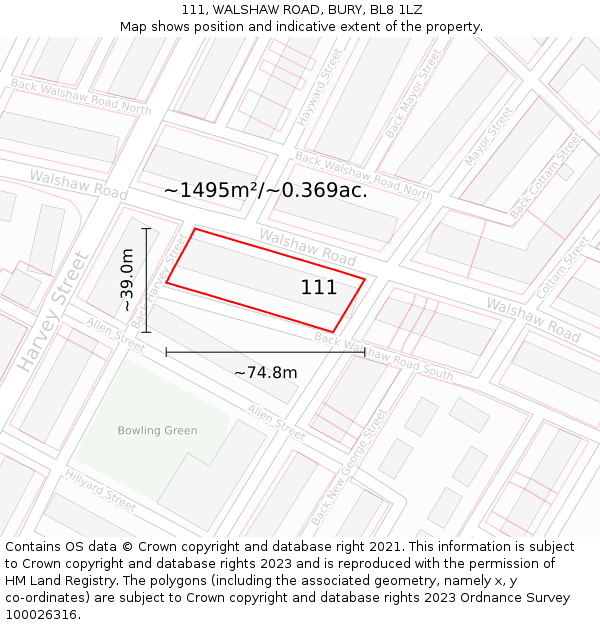 111, WALSHAW ROAD, BURY, BL8 1LZ: Plot and title map