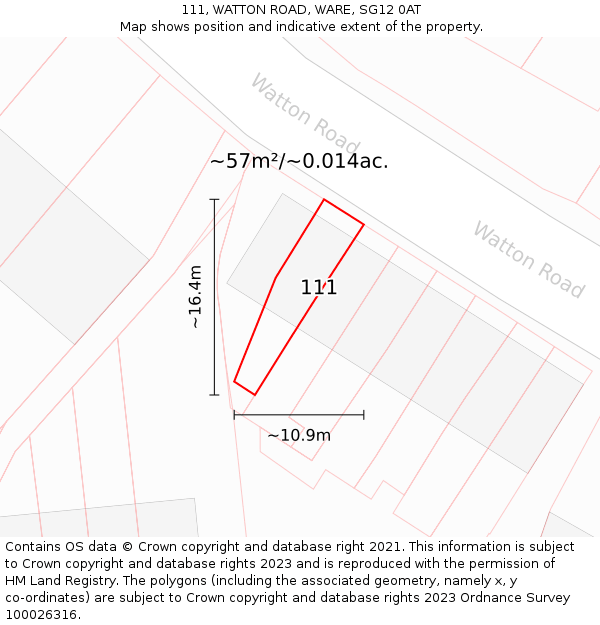 111, WATTON ROAD, WARE, SG12 0AT: Plot and title map