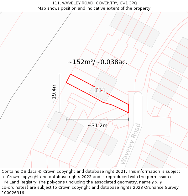 111, WAVELEY ROAD, COVENTRY, CV1 3PQ: Plot and title map