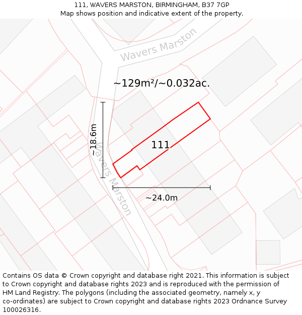 111, WAVERS MARSTON, BIRMINGHAM, B37 7GP: Plot and title map