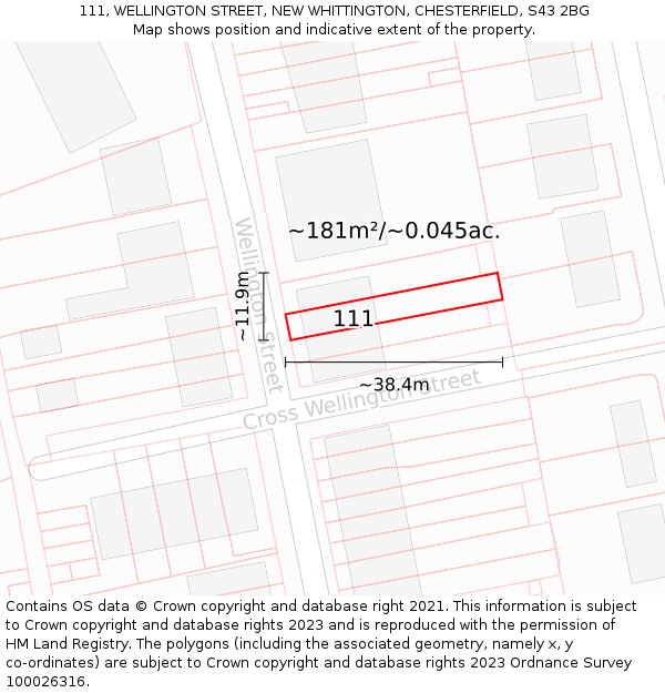 111, WELLINGTON STREET, NEW WHITTINGTON, CHESTERFIELD, S43 2BG: Plot and title map
