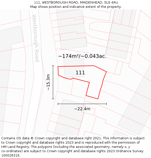 111, WESTBOROUGH ROAD, MAIDENHEAD, SL6 4AU: Plot and title map