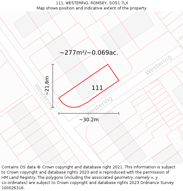 111, WESTERING, ROMSEY, SO51 7LX: Plot and title map
