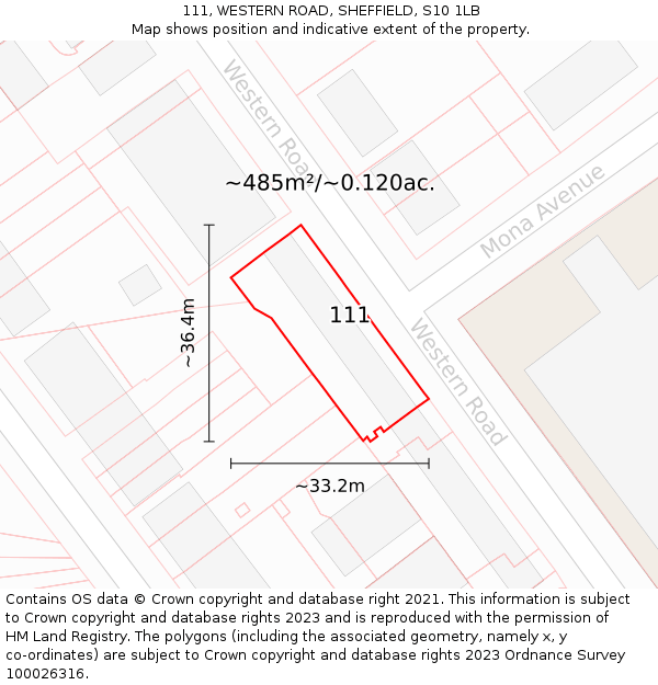 111, WESTERN ROAD, SHEFFIELD, S10 1LB: Plot and title map