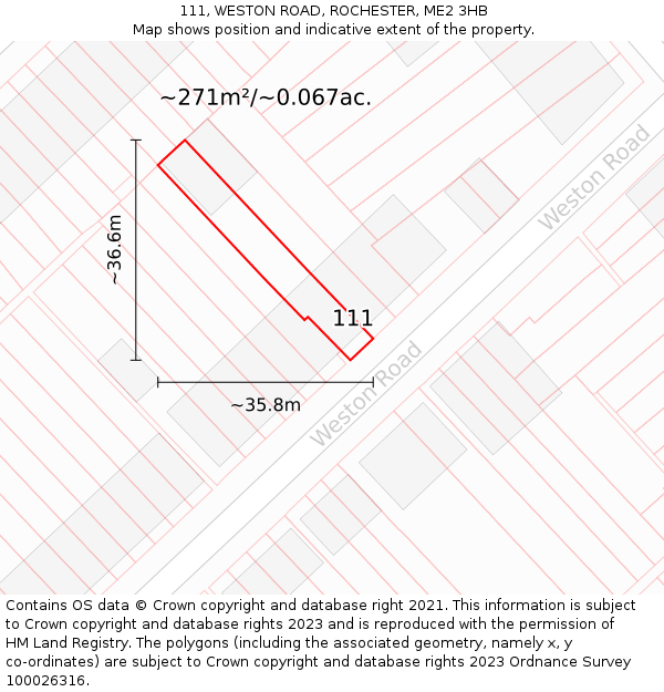 111, WESTON ROAD, ROCHESTER, ME2 3HB: Plot and title map