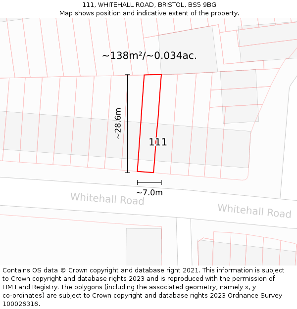 111, WHITEHALL ROAD, BRISTOL, BS5 9BG: Plot and title map