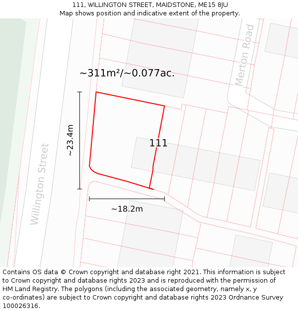 111, WILLINGTON STREET, MAIDSTONE, ME15 8JU: Plot and title map