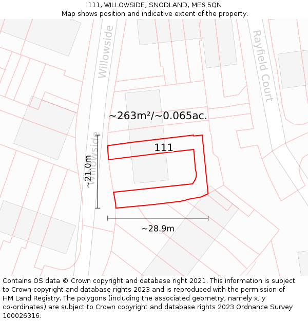 111, WILLOWSIDE, SNODLAND, ME6 5QN: Plot and title map
