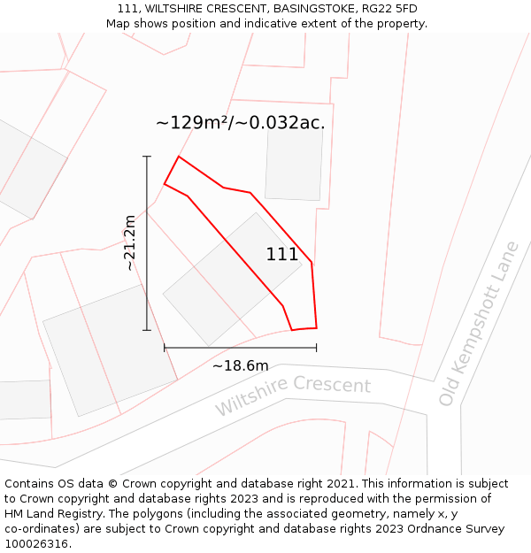 111, WILTSHIRE CRESCENT, BASINGSTOKE, RG22 5FD: Plot and title map