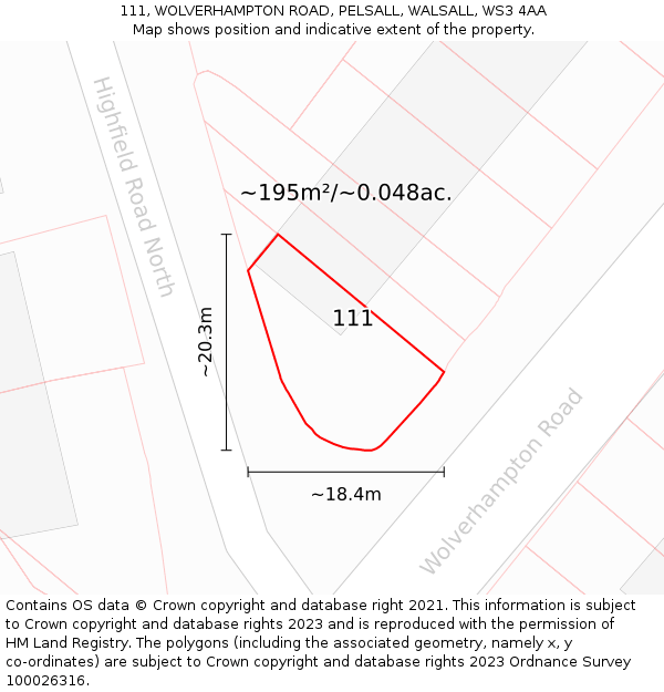 111, WOLVERHAMPTON ROAD, PELSALL, WALSALL, WS3 4AA: Plot and title map