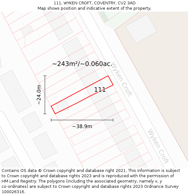 111, WYKEN CROFT, COVENTRY, CV2 3AD: Plot and title map