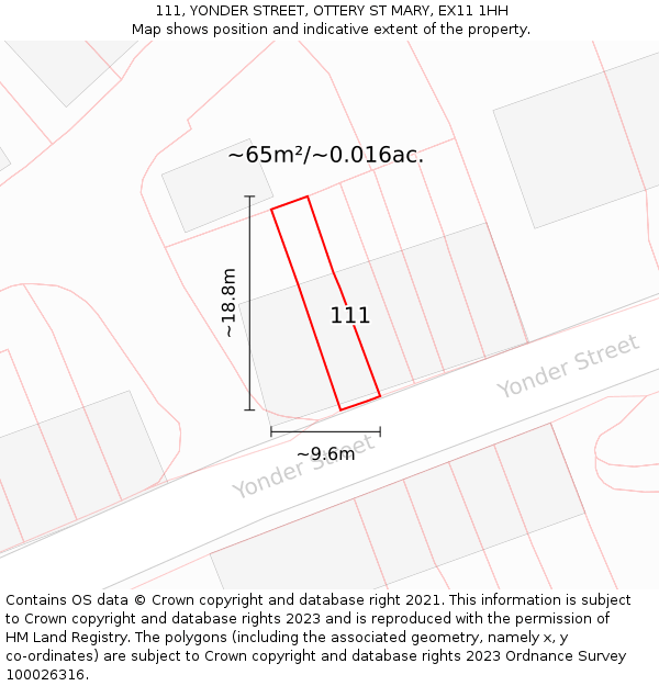 111, YONDER STREET, OTTERY ST MARY, EX11 1HH: Plot and title map