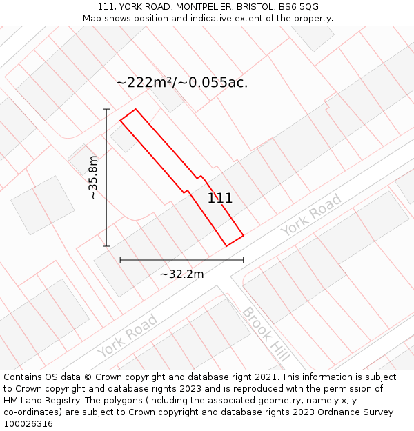 111, YORK ROAD, MONTPELIER, BRISTOL, BS6 5QG: Plot and title map