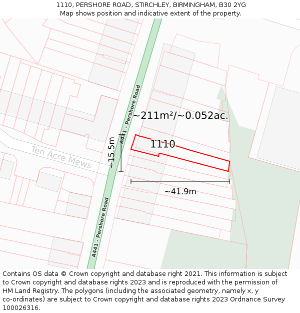 1110, PERSHORE ROAD, STIRCHLEY, BIRMINGHAM, B30 2YG: Plot and title map