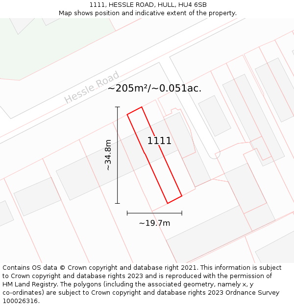 1111, HESSLE ROAD, HULL, HU4 6SB: Plot and title map