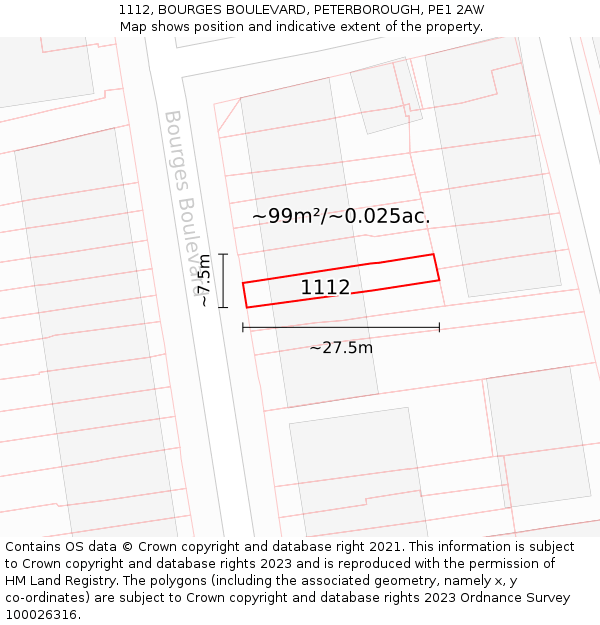 1112, BOURGES BOULEVARD, PETERBOROUGH, PE1 2AW: Plot and title map