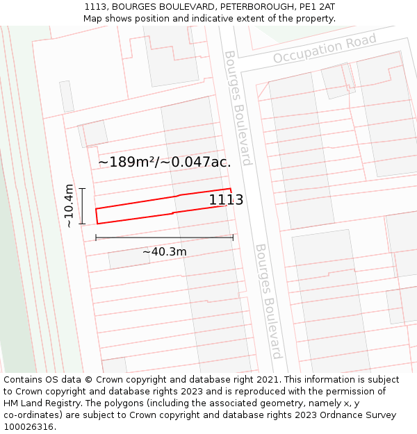 1113, BOURGES BOULEVARD, PETERBOROUGH, PE1 2AT: Plot and title map