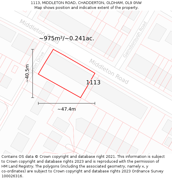 1113, MIDDLETON ROAD, CHADDERTON, OLDHAM, OL9 0NW: Plot and title map