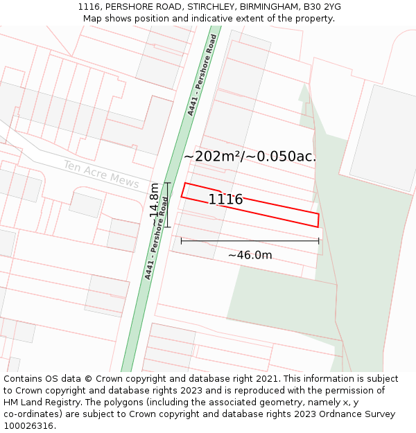 1116, PERSHORE ROAD, STIRCHLEY, BIRMINGHAM, B30 2YG: Plot and title map