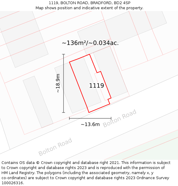 1119, BOLTON ROAD, BRADFORD, BD2 4SP: Plot and title map