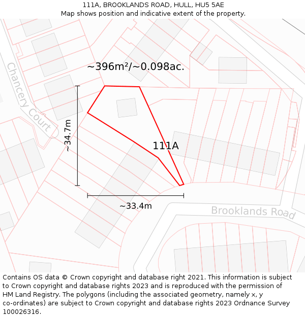 111A, BROOKLANDS ROAD, HULL, HU5 5AE: Plot and title map