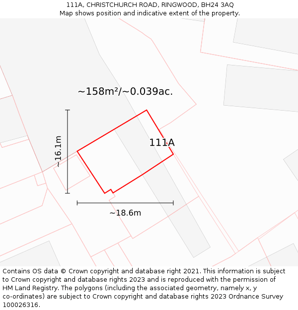 111A, CHRISTCHURCH ROAD, RINGWOOD, BH24 3AQ: Plot and title map
