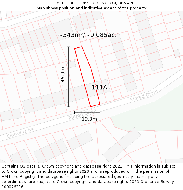 111A, ELDRED DRIVE, ORPINGTON, BR5 4PE: Plot and title map