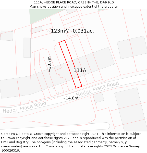 111A, HEDGE PLACE ROAD, GREENHITHE, DA9 9LD: Plot and title map