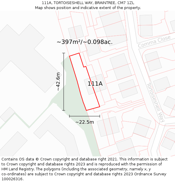 111A, TORTOISESHELL WAY, BRAINTREE, CM7 1ZL: Plot and title map