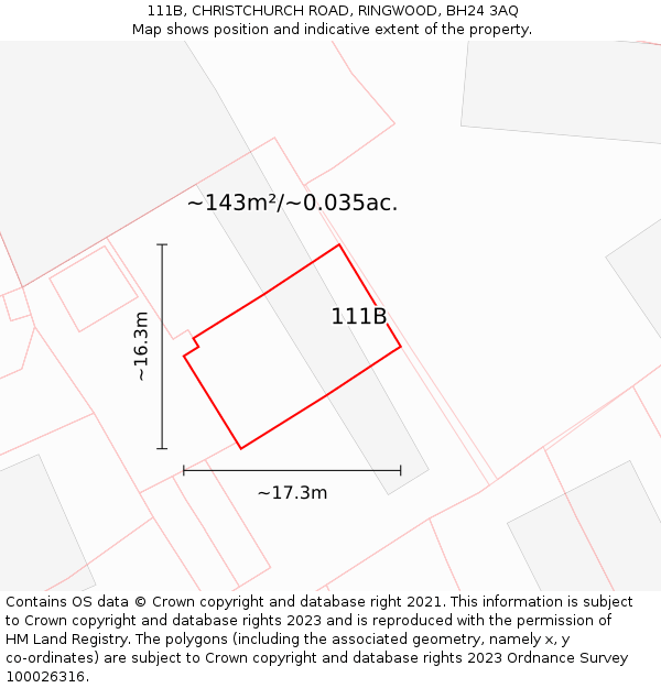 111B, CHRISTCHURCH ROAD, RINGWOOD, BH24 3AQ: Plot and title map
