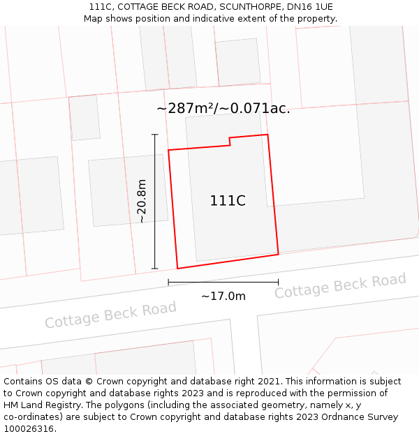 111C, COTTAGE BECK ROAD, SCUNTHORPE, DN16 1UE: Plot and title map