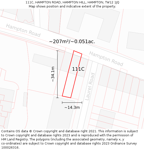 111C, HAMPTON ROAD, HAMPTON HILL, HAMPTON, TW12 1JQ: Plot and title map