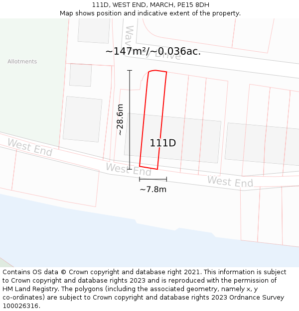 111D, WEST END, MARCH, PE15 8DH: Plot and title map