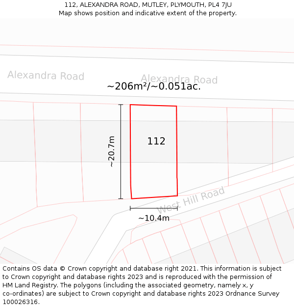 112, ALEXANDRA ROAD, MUTLEY, PLYMOUTH, PL4 7JU: Plot and title map