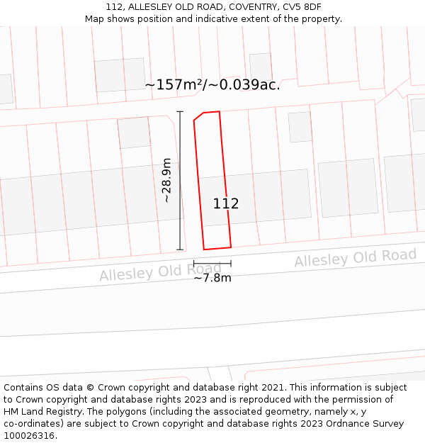112, ALLESLEY OLD ROAD, COVENTRY, CV5 8DF: Plot and title map