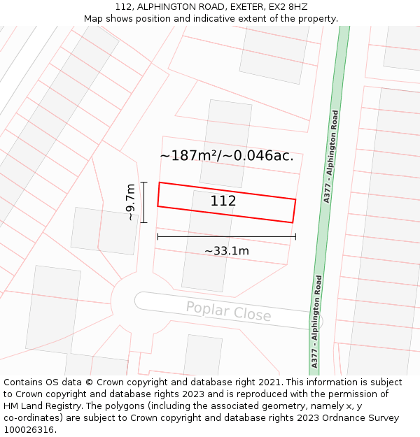 112, ALPHINGTON ROAD, EXETER, EX2 8HZ: Plot and title map