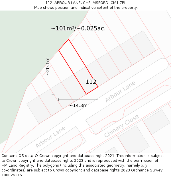 112, ARBOUR LANE, CHELMSFORD, CM1 7RL: Plot and title map